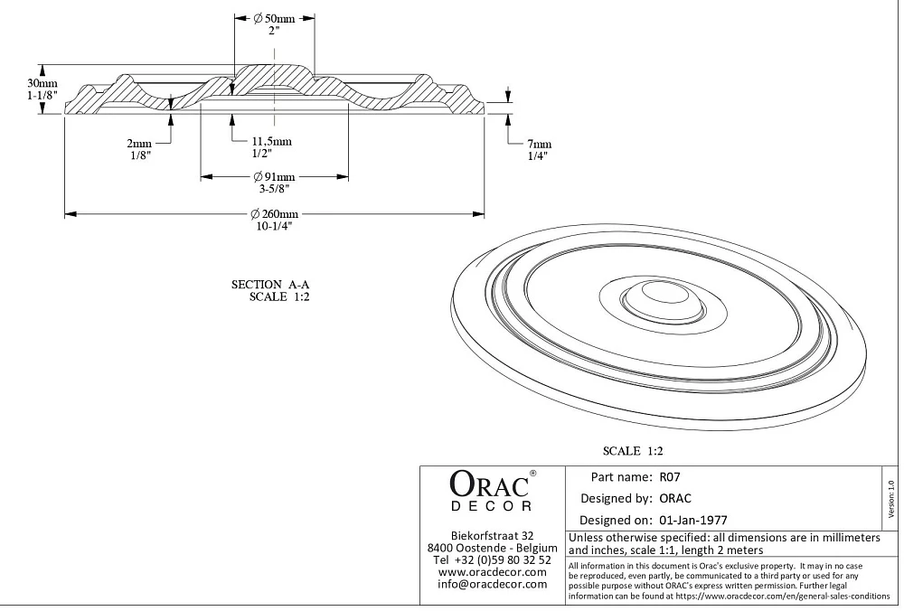 Розетка Orac Decor R07 потолочная D260x30