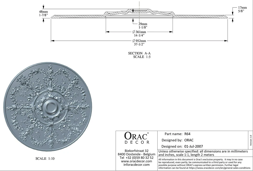 Розетка Orac Decor R64 потолочная D952x48